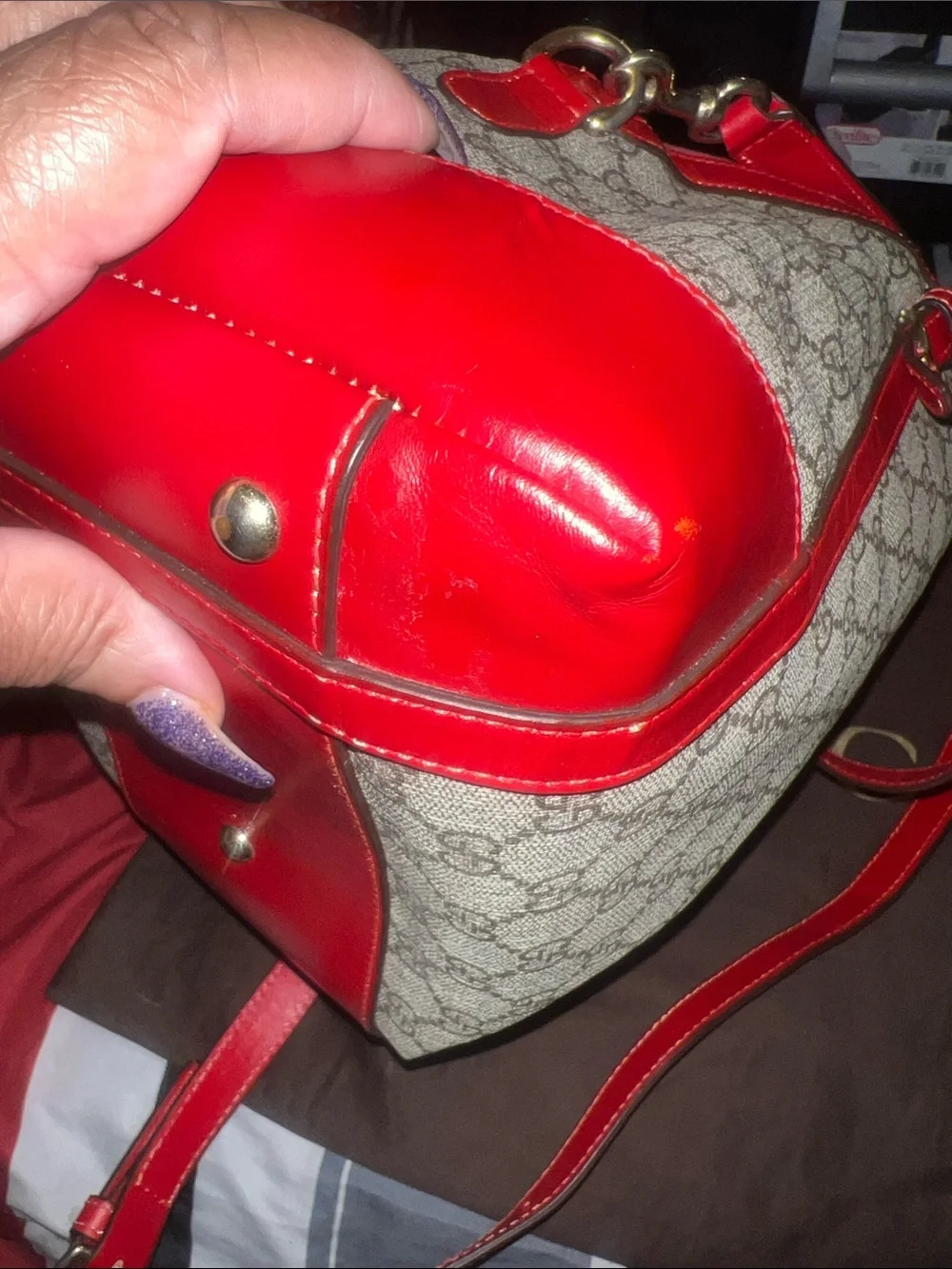 Gucci Beige GG Canvas Shoulder Bag with Red Leather Trim Dome satchel - Picture 14 of 16
